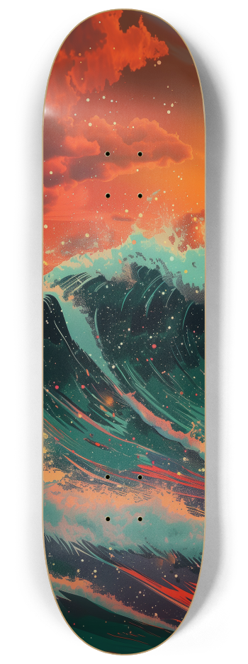 Huge Japanese anime wave sunset Skateboard Seri #1