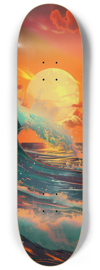 Huge Japanese anime wave sunset Skateboard Seri #2