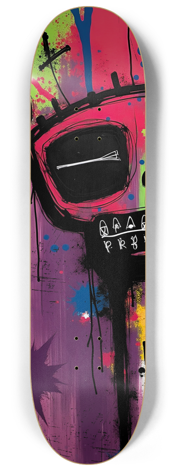 Basquiat-Inspired Neon Skull Graffiti Skateboar #1