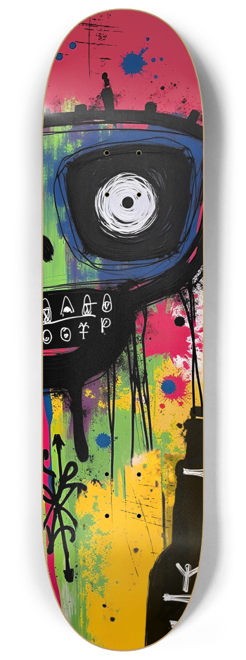 Basquiat-Inspired Neon Skull Graffiti Skateboar #2