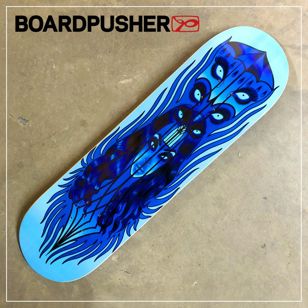 adam clark tattoo artist eyes custom skateboard graphic