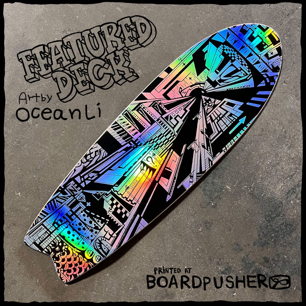 grafik kustom skateboard selancar holografik ekor ikan li laut