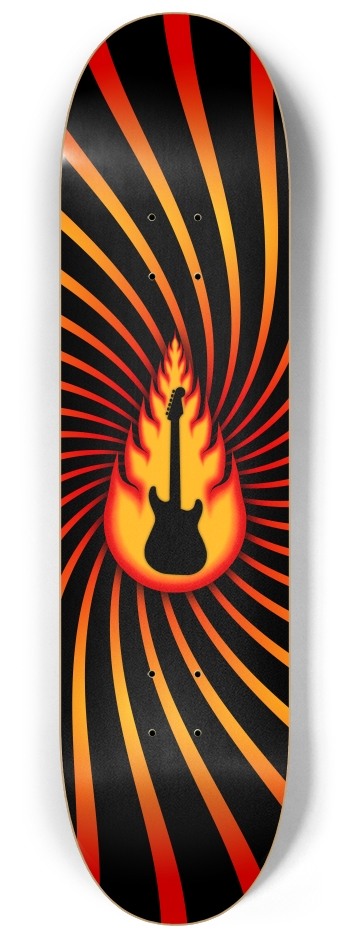 Guitar With Fire Graphics 8-1/4 Skateboard Deck