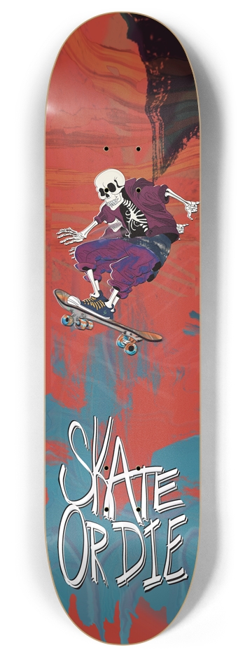 Skate or Die Skeleton 8 Inch Skateboard Deck